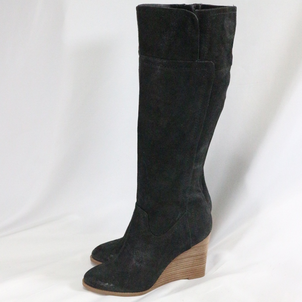 FRANCO SARTO Lara Black Suede Wedge High Boots Sz 7.5 Wmn - Picture 4 of 8
